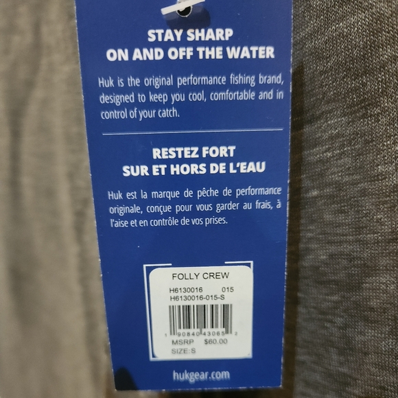 NWT - HuK Folly Crew grey long sleeve - Picture 2 of 7
